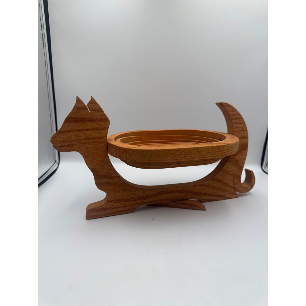 John Kara Handcrafted Oak Wood Cat Collapsible Basket Trivet Perryopolis PA